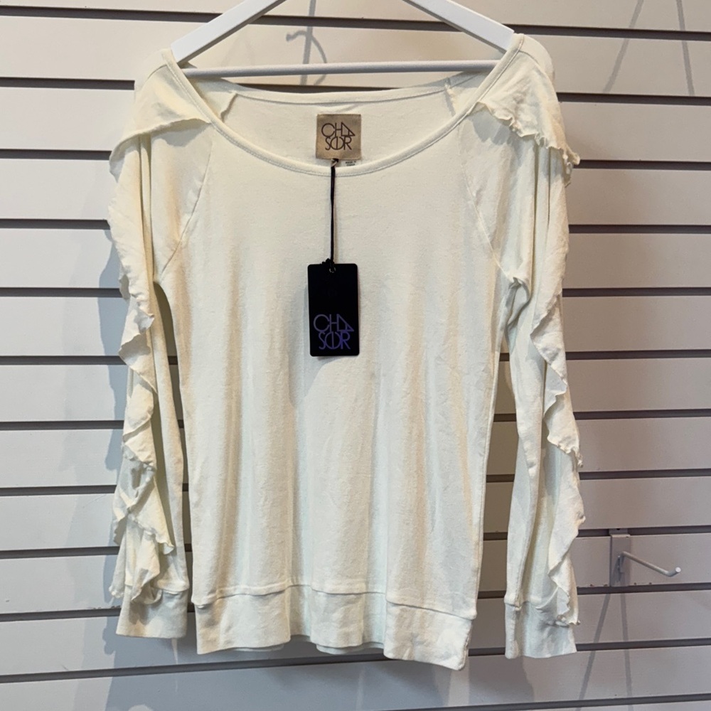 Chaser Off-White Ruffle Sleeve Sweatshirt